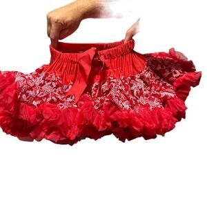 Oopsy Daisy Baby Pettiskirt Red Embellished Lace Overlay White Florals size 12M